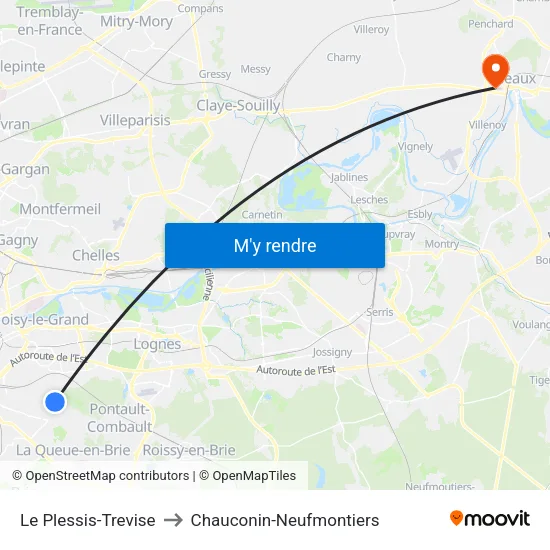 Le Plessis-Trevise to Chauconin-Neufmontiers map