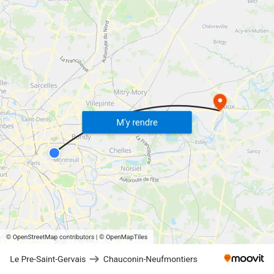 Le Pre-Saint-Gervais to Chauconin-Neufmontiers map