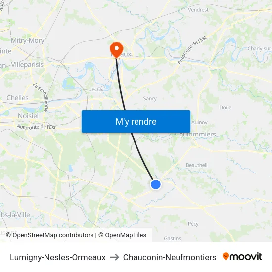 Lumigny-Nesles-Ormeaux to Chauconin-Neufmontiers map