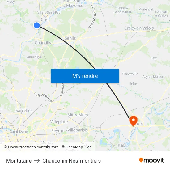 Montataire to Chauconin-Neufmontiers map