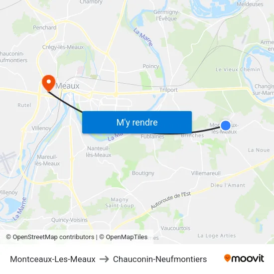 Montceaux-Les-Meaux to Chauconin-Neufmontiers map