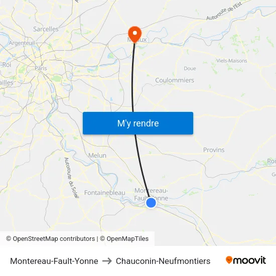 Montereau-Fault-Yonne to Chauconin-Neufmontiers map