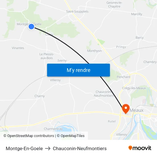 Montge-En-Goele to Chauconin-Neufmontiers map