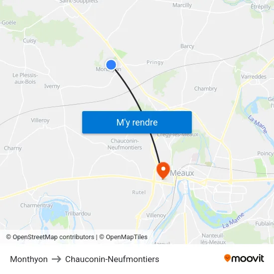 Monthyon to Chauconin-Neufmontiers map