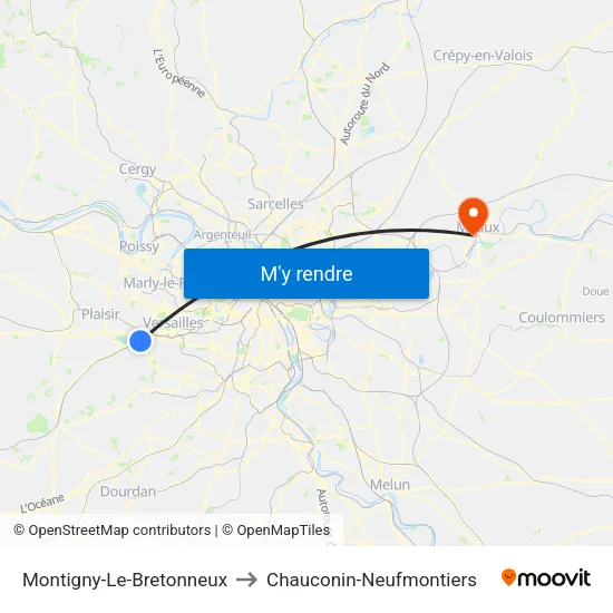 Montigny-Le-Bretonneux to Chauconin-Neufmontiers map