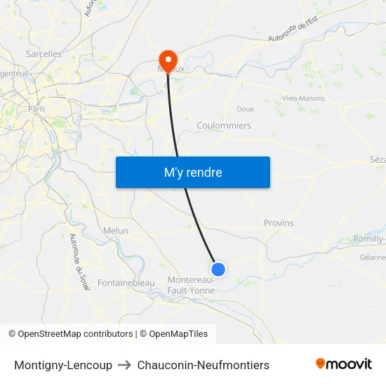 Montigny-Lencoup to Chauconin-Neufmontiers map