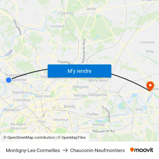 Montigny-Les-Cormeilles to Chauconin-Neufmontiers map