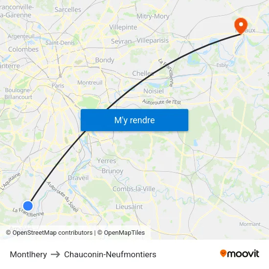 Montlhery to Chauconin-Neufmontiers map
