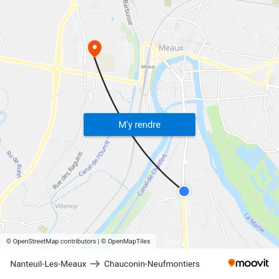 Nanteuil-Les-Meaux to Chauconin-Neufmontiers map