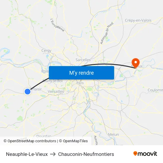 Neauphle-Le-Vieux to Chauconin-Neufmontiers map