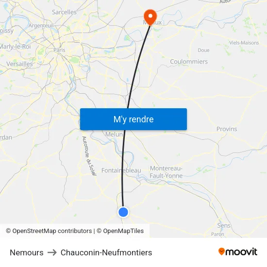 Nemours to Chauconin-Neufmontiers map