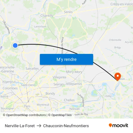 Nerville-La-Foret to Chauconin-Neufmontiers map