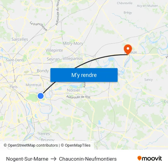 Nogent-Sur-Marne to Chauconin-Neufmontiers map
