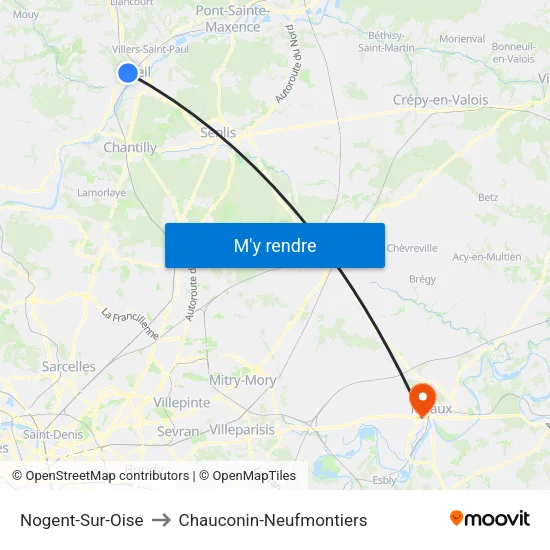 Nogent-Sur-Oise to Chauconin-Neufmontiers map