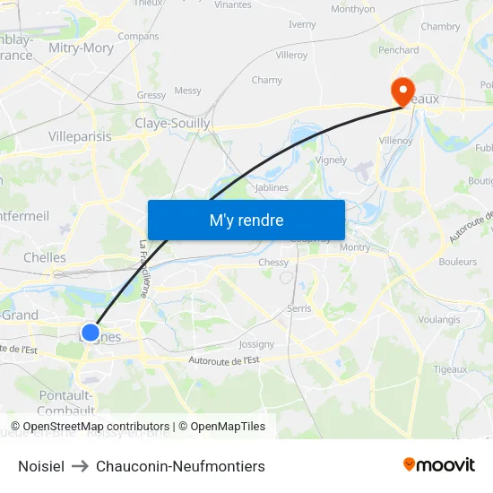 Noisiel to Chauconin-Neufmontiers map