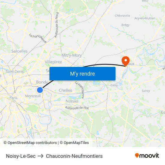 Noisy-Le-Sec to Chauconin-Neufmontiers map