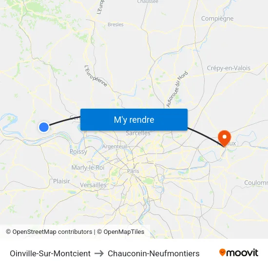 Oinville-Sur-Montcient to Chauconin-Neufmontiers map