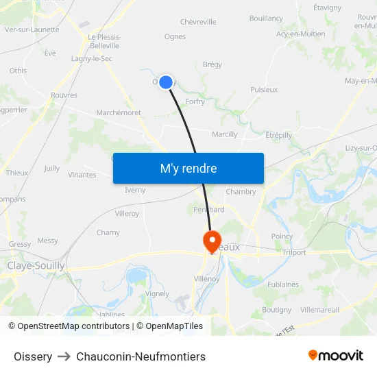 Oissery to Chauconin-Neufmontiers map