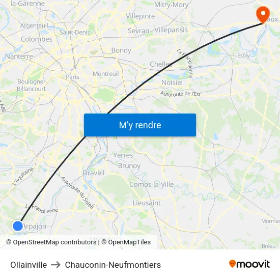 Ollainville to Chauconin-Neufmontiers map