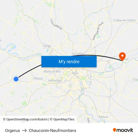 Orgerus to Chauconin-Neufmontiers map