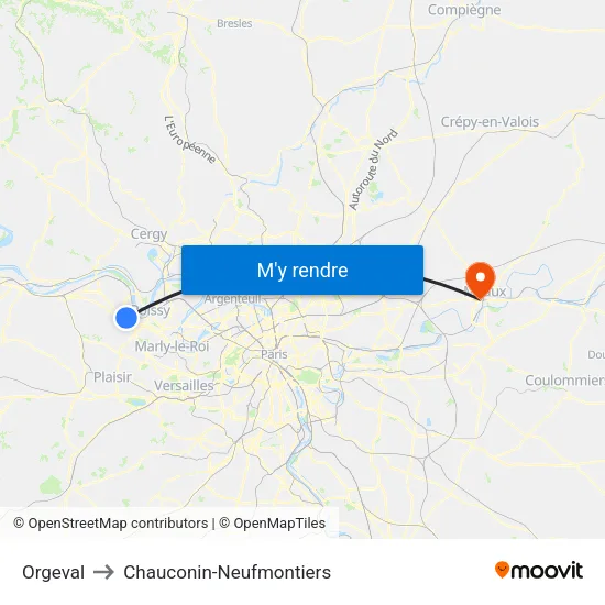 Orgeval to Chauconin-Neufmontiers map