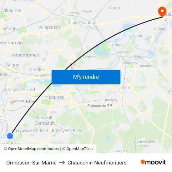 Ormesson-Sur-Marne to Chauconin-Neufmontiers map