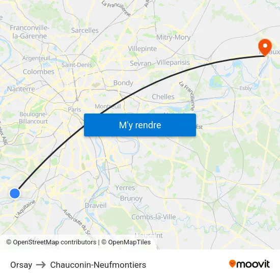 Orsay to Chauconin-Neufmontiers map