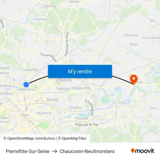 Pierrefitte-Sur-Seine to Chauconin-Neufmontiers map