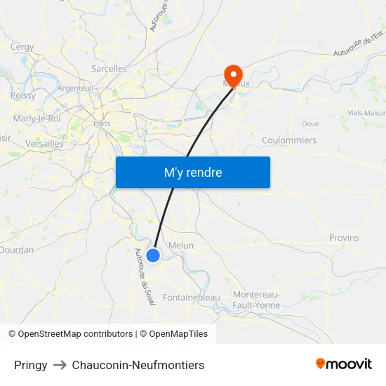 Pringy to Chauconin-Neufmontiers map