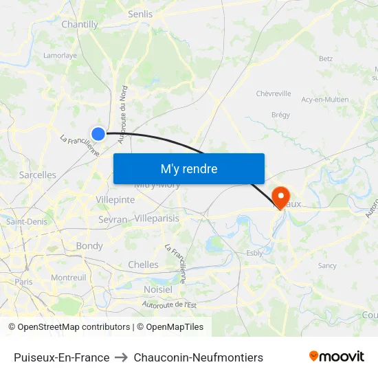 Puiseux-En-France to Chauconin-Neufmontiers map