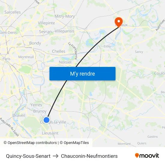 Quincy-Sous-Senart to Chauconin-Neufmontiers map