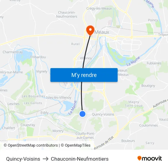 Quincy-Voisins to Chauconin-Neufmontiers map