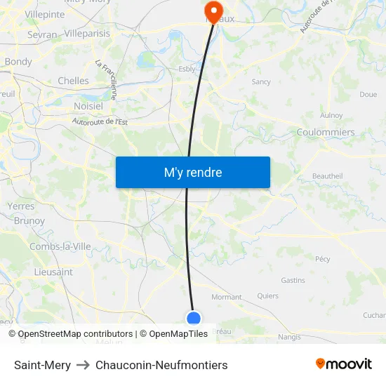 Saint-Mery to Chauconin-Neufmontiers map