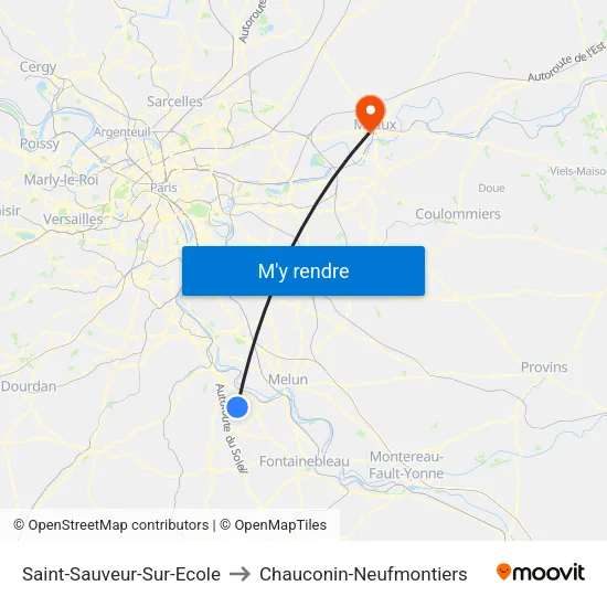 Saint-Sauveur-Sur-Ecole to Chauconin-Neufmontiers map