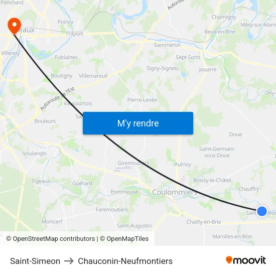 Saint-Simeon to Chauconin-Neufmontiers map