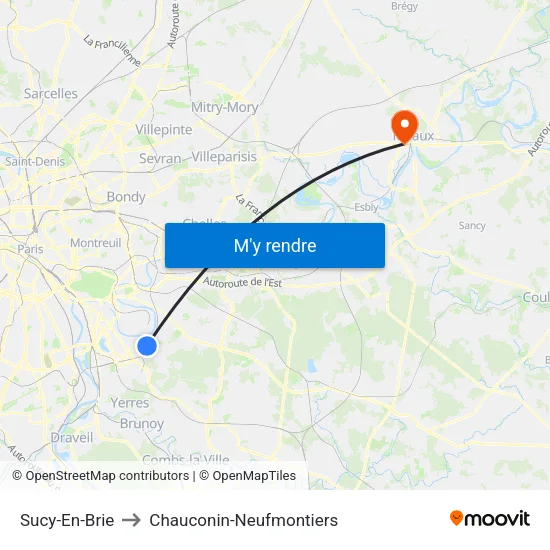 Sucy-En-Brie to Chauconin-Neufmontiers map