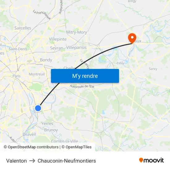Valenton to Chauconin-Neufmontiers map