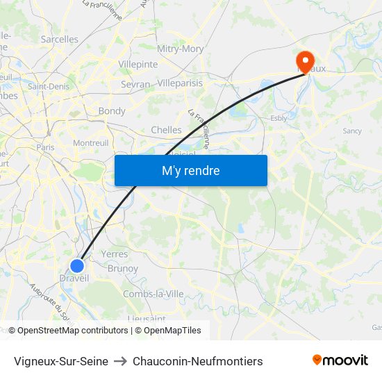 Vigneux-Sur-Seine to Chauconin-Neufmontiers map