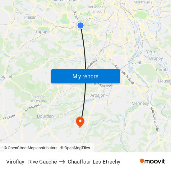 Viroflay - Rive Gauche to Chauffour-Les-Etrechy map