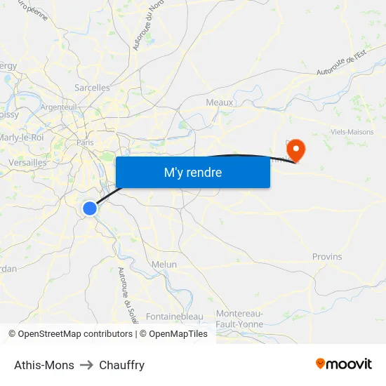 Athis-Mons to Chauffry map