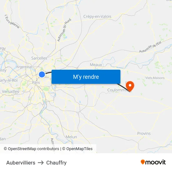Aubervilliers to Chauffry map