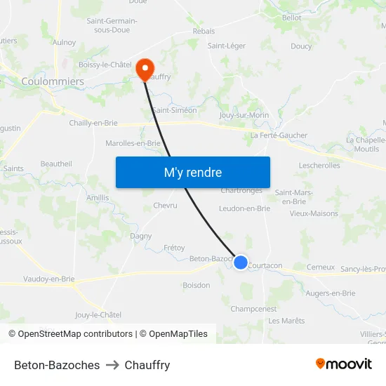 Beton-Bazoches to Chauffry map