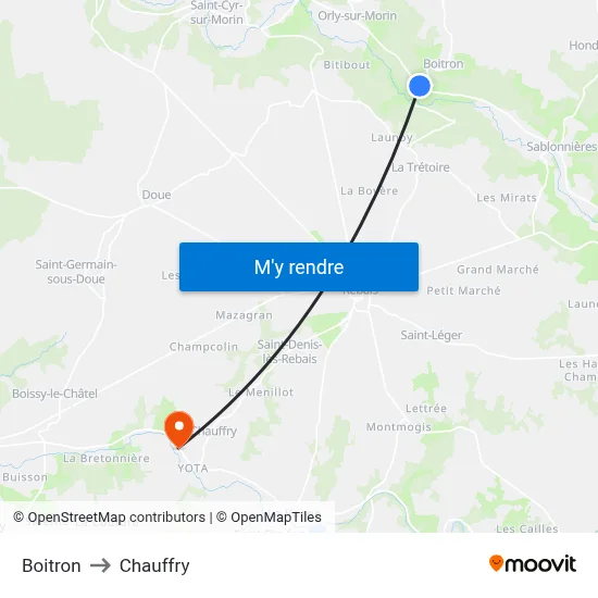 Boitron to Chauffry map