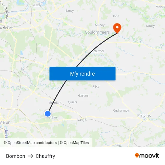 Bombon to Chauffry map