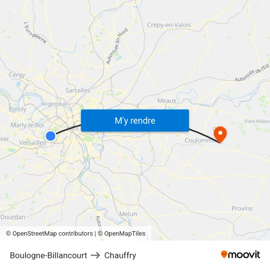 Boulogne-Billancourt to Chauffry map
