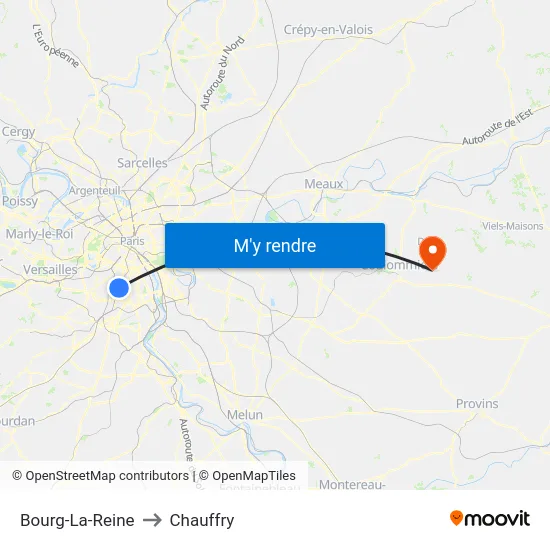 Bourg-La-Reine to Chauffry map