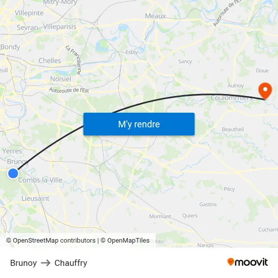 Brunoy to Chauffry map