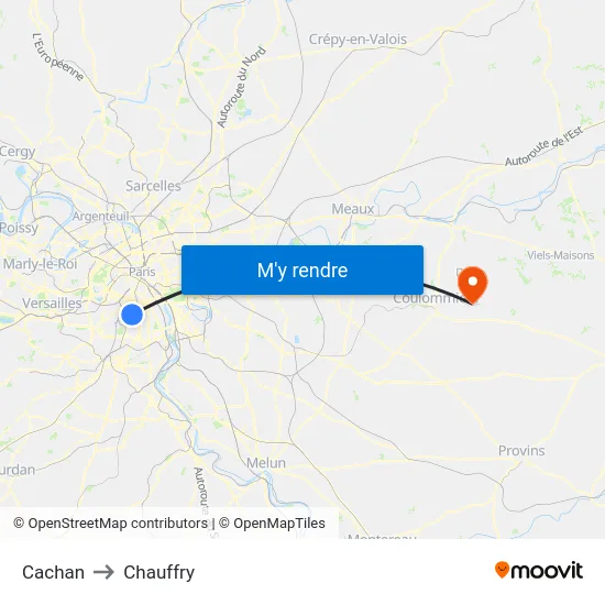 Cachan to Chauffry map