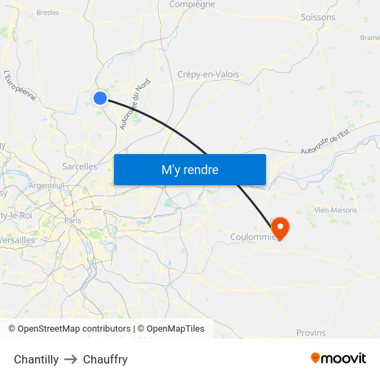 Chantilly to Chauffry map