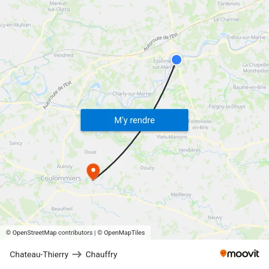 Chateau-Thierry to Chauffry map